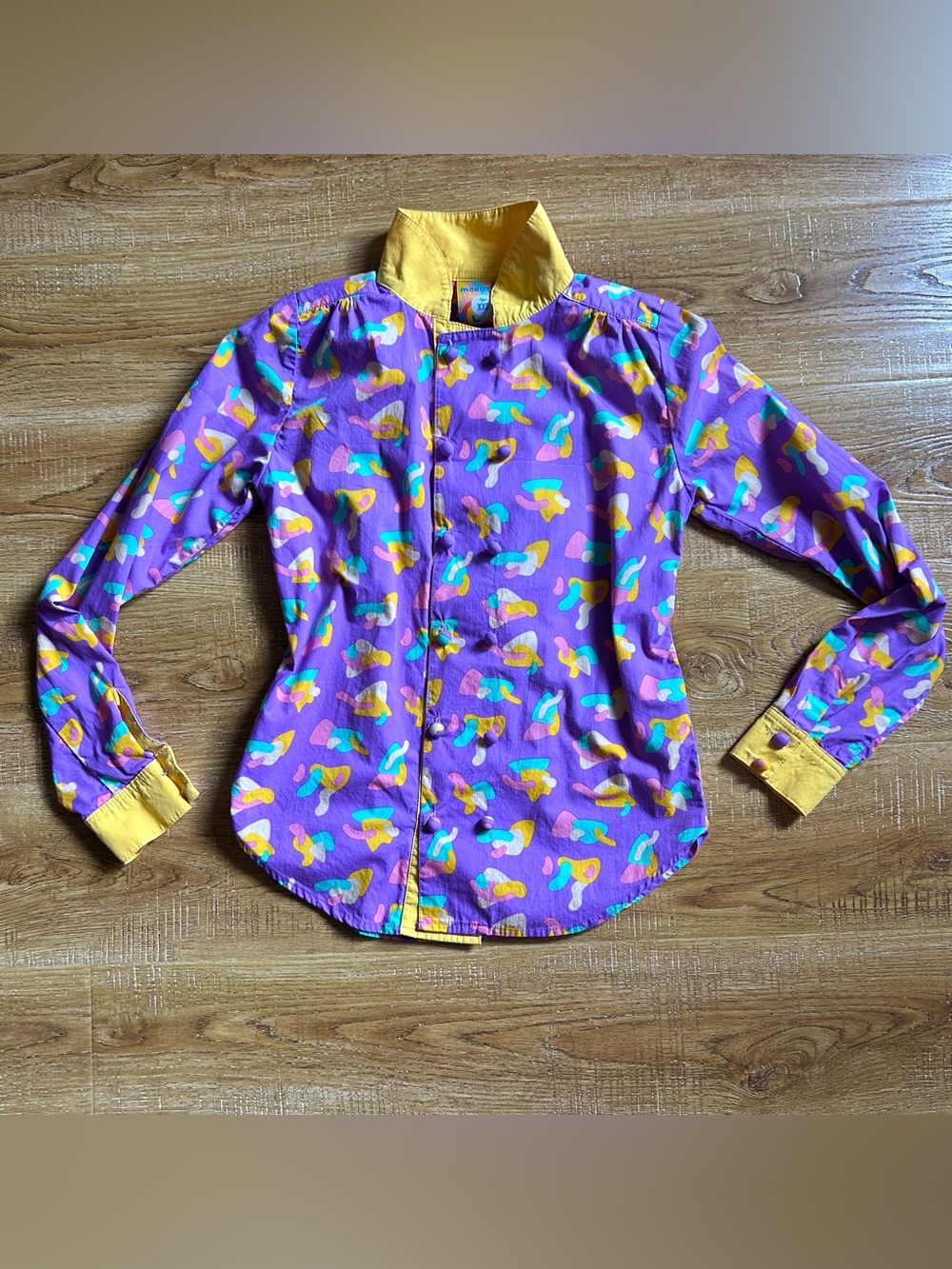 Mokuyobi retro abstract multicolor squiggle print blouse